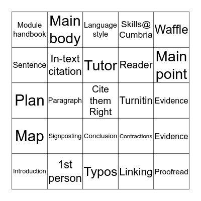 Academic Writing Bingo Card