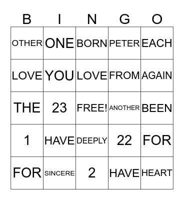 1 Peter 1:22-23 Bingo Card