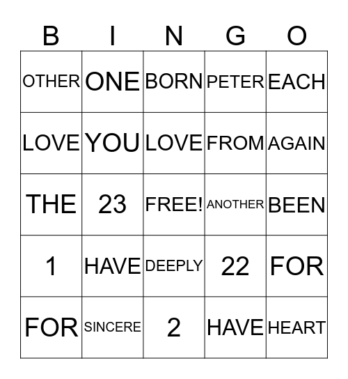 1 Peter 1:22-23 Bingo Card