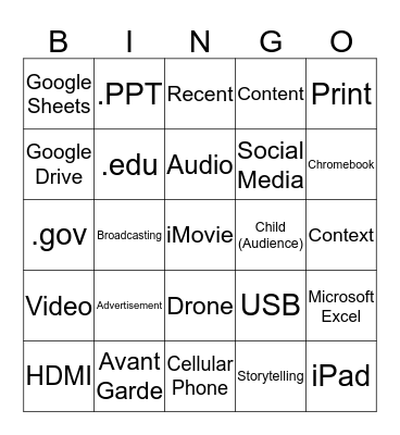 Media and Technology  Bingo Card