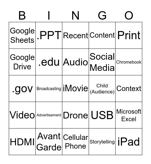 Media and Technology  Bingo Card