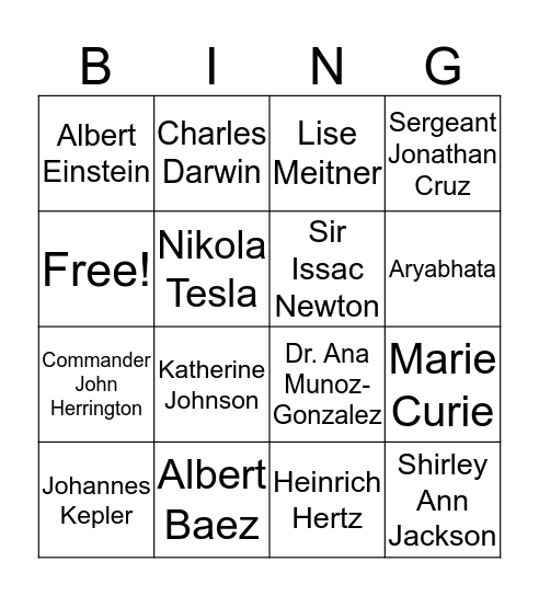 Scientist Bingo Card