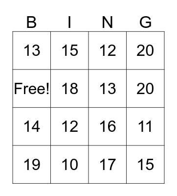 Number ID Bingo Card