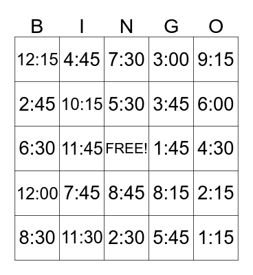 Time Bingo Card