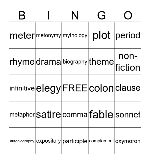 Word Bingo Card