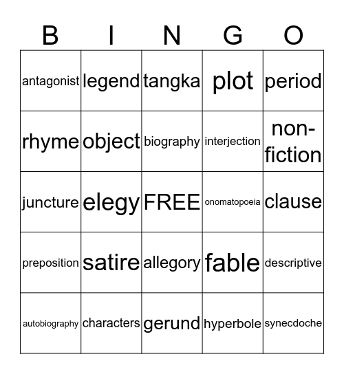 Word Bingo Card