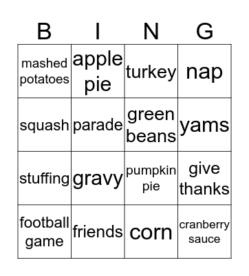 Thanksgiving Bingo Card