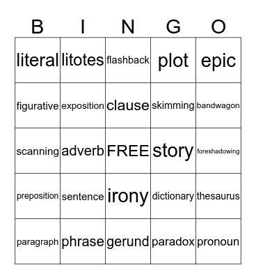 Word Bingo Card