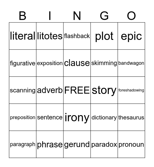 Word Bingo Card