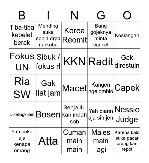 Final round  Bingo Card