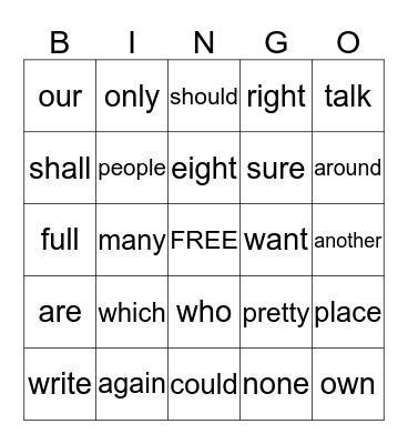 Sight Words (aqua Fundations) Bingo Card