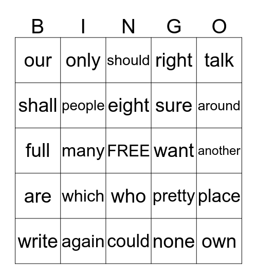 Sight Words (aqua Fundations) Bingo Card