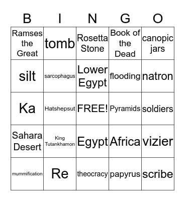 Ancient Egypt Bingo Card