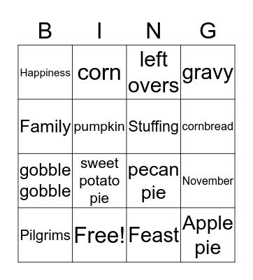 Thanksgiving Bingo Card
