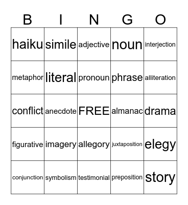 Word Bingo Card