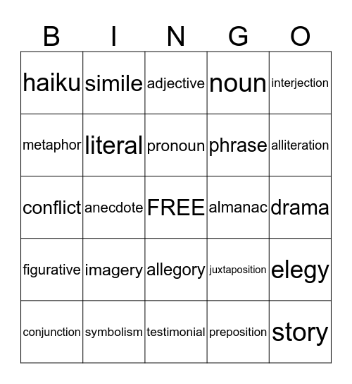 Word Bingo Card