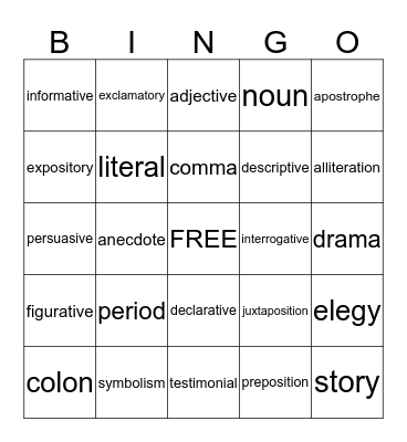 Word Bingo Card