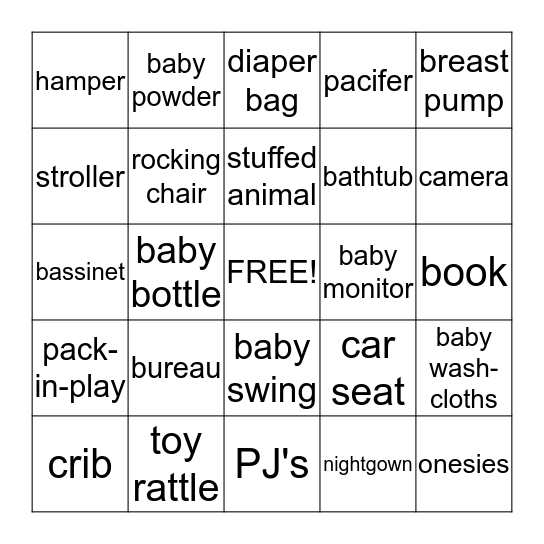 Baby Shower Bingo Card