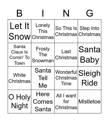 Musical Bingo Card