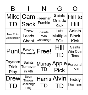 Saints Vs The Dirty Birds Bingo Card