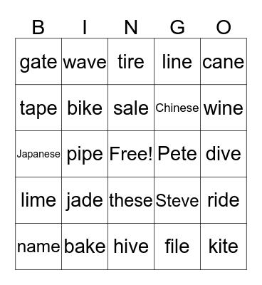 I can spell book 2-unit 06~08-a_e, e_e, i_e Bingo Card