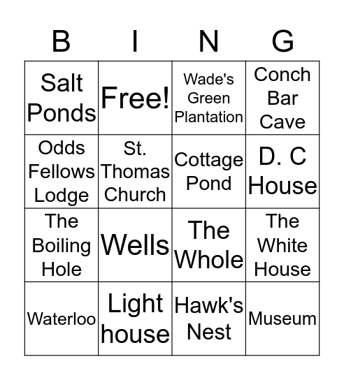 Historical Site of the TCI Bingo Card