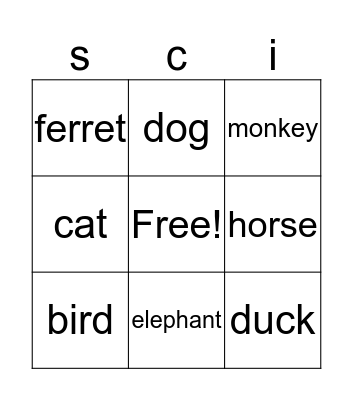 animals Bingo Card