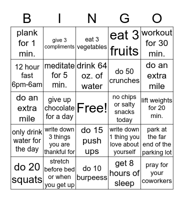 Holiday Mile Challenge Bingo Card