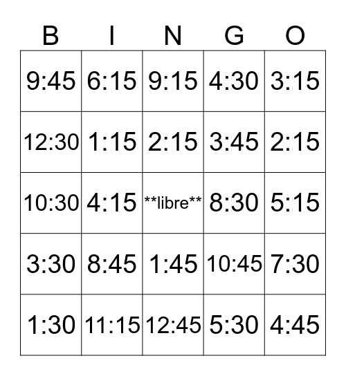 Números y la hora Bingo Card