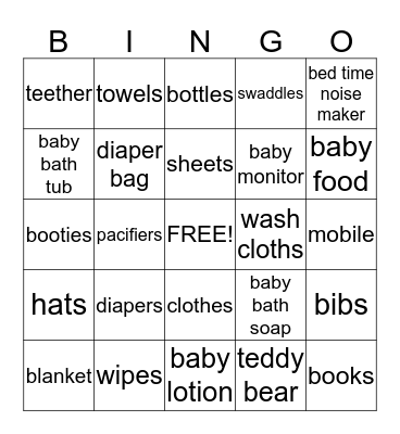 Baby Bingo Card