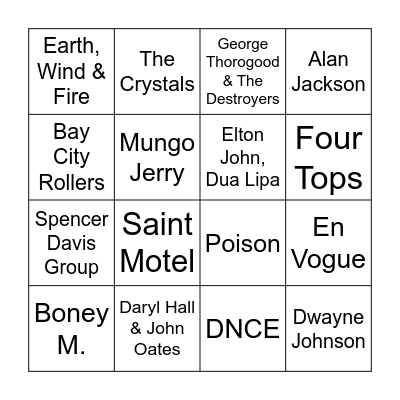 Artist 14 - @QuestionOneQuiz Bingo Card