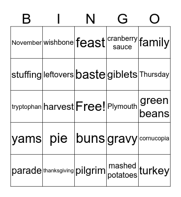 Thanksgiving Bingo Card