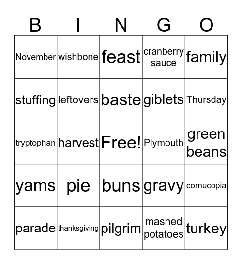 Thanksgiving Bingo Card