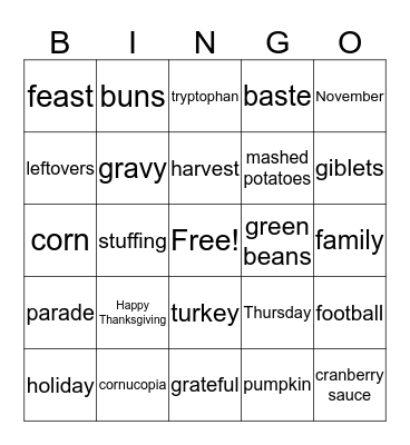 Thanksgiving Bingo Card
