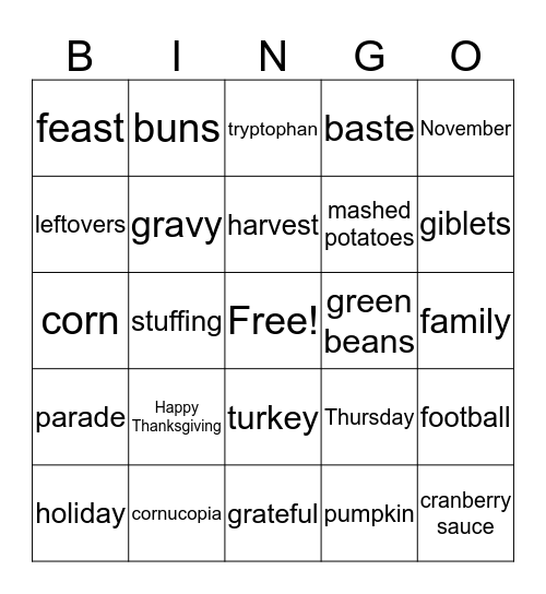 Thanksgiving Bingo Card