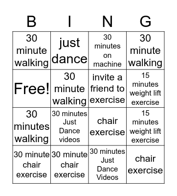 Holiday Fitness at FIT Building Bingo Card