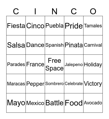 Cinco Dias de Gracias Bingo Card