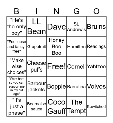 Hamlin Family Bingo Card