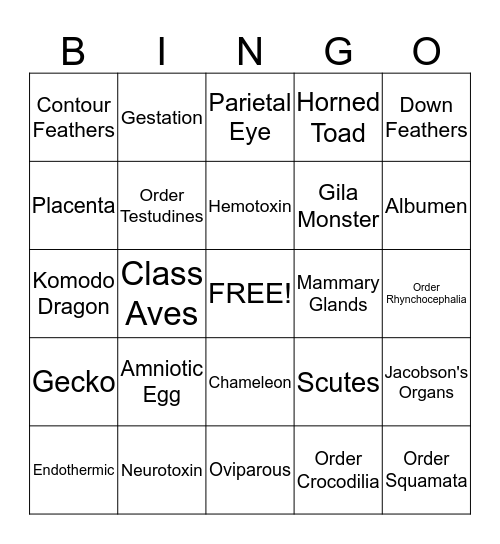 Biology Module 16 Bingo Card