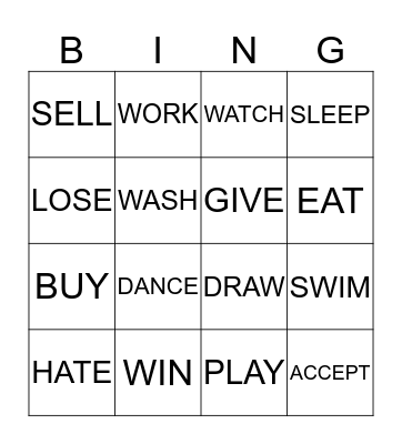 VERBS Bingo Card