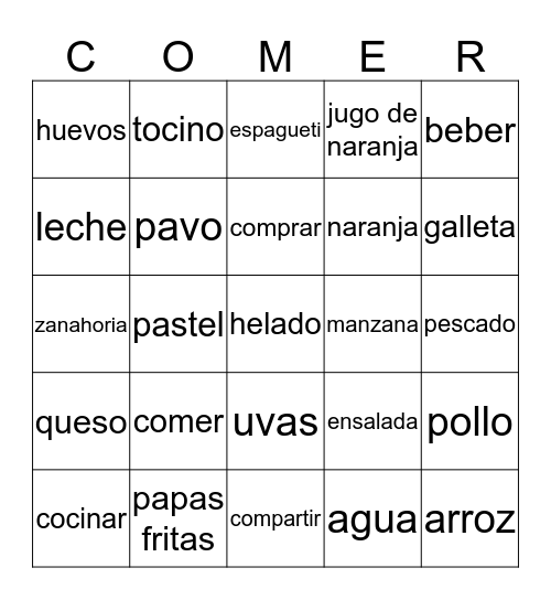 La Comida Bingo Card