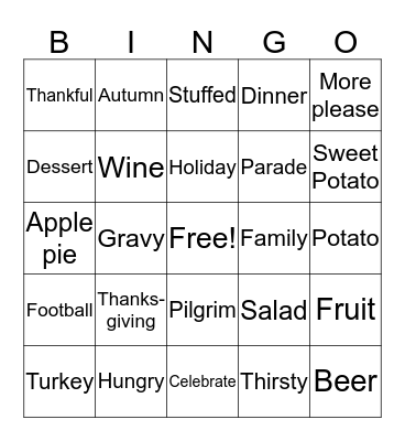 Thanksgiving Bingo Card