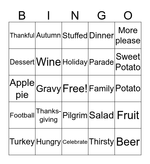 Thanksgiving Bingo Card