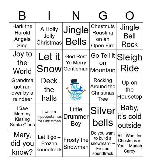 Holiday Song Bingo!  Bingo Card