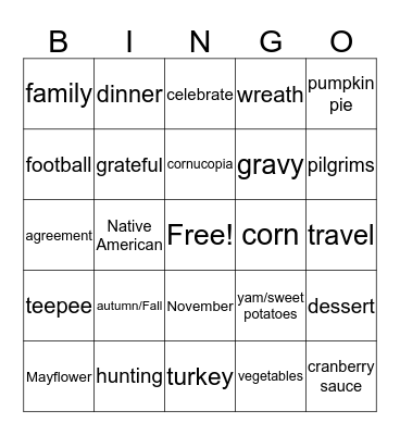 Thanksgiving Bingo Card