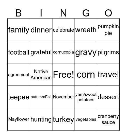 Thanksgiving Bingo Card