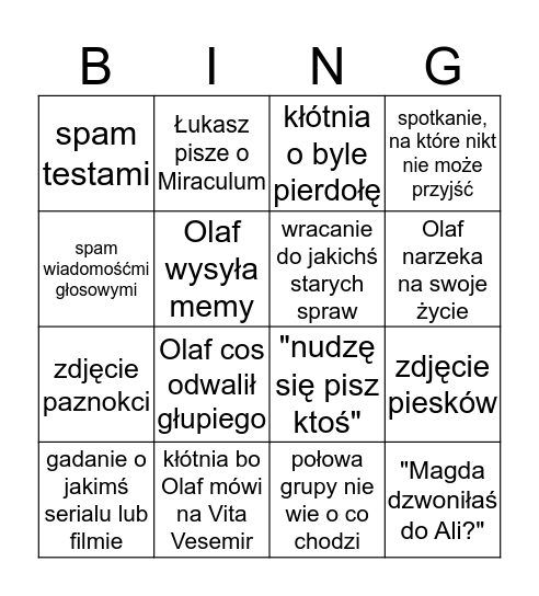 co sie dzieje na grupie Bingo Card