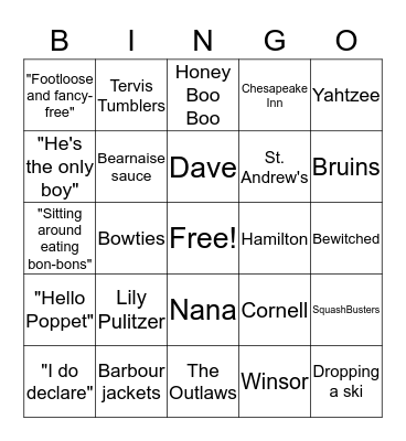 Hamlin Family Bingo Card