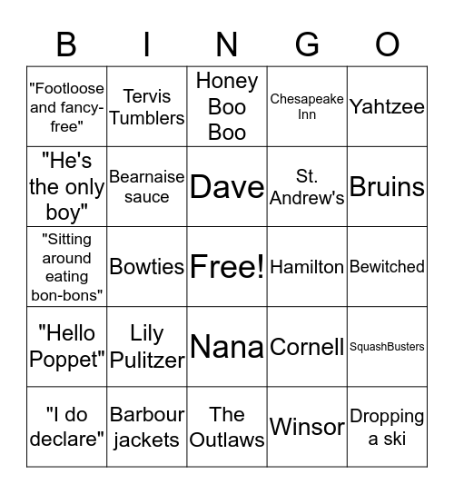 Hamlin Family Bingo Card