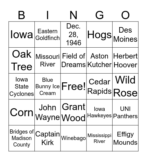 Iowa Bingo Card